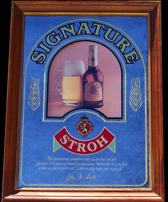 Alternate view of vintage Stroh’s Signature Beer smoked glass bar mirror