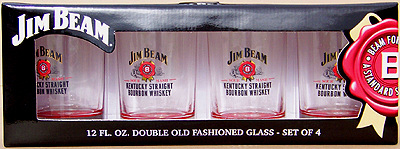 Jim Beam Whiskey Set of 4 12oz. Old Fashioned Glasses