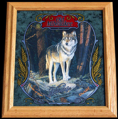 Old Milwaukee Wolf Wildlife Reflective Glass Plaque