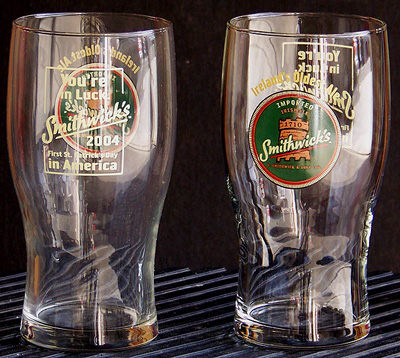 Set of 4 Smithwick's Ale 20 Ounce English Pint Bar Glasses with logos on 2 sides
