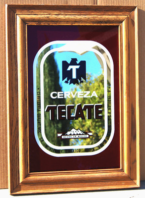 Cerveza Tecate Oak Framed Classic Bar Mirror