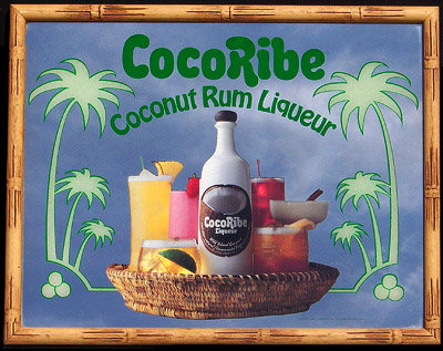 CocoRibe Coconut Rum Liqueur Simulated Bamboo Frame Vintage Bar Mirror