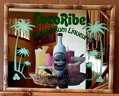 CocoRibe Coconut Rum Liqueur Simulated Bamboo Frame Vintage Bar Mirror