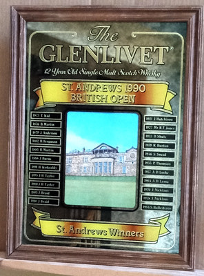 Glenlivet Scotch Whisky St Andrews 1990 British Open Vintage Bar Mirror