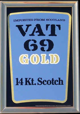 Vat 69 Gold Scotch Whisky Brass Framed Vintage Bar Mirror