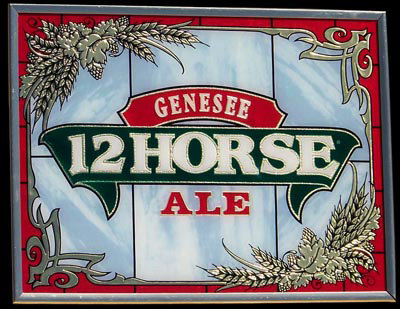 Genesee Twelve Horse Ale NEW Reflective Glass Plaque Bar Mirror