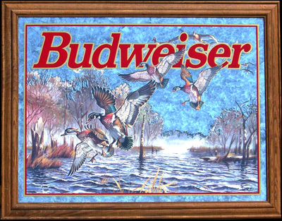 Budweiser Ducks 1997 Smoked Glass Wildlife Bar Mirror