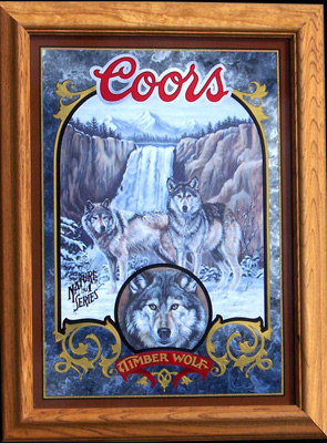 Coors Timber Wolf Wildlife Mirror Reflective Glass Plaque