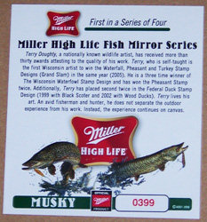 Miller High Life Fish Series Musky Wildlife Mirror Certificate